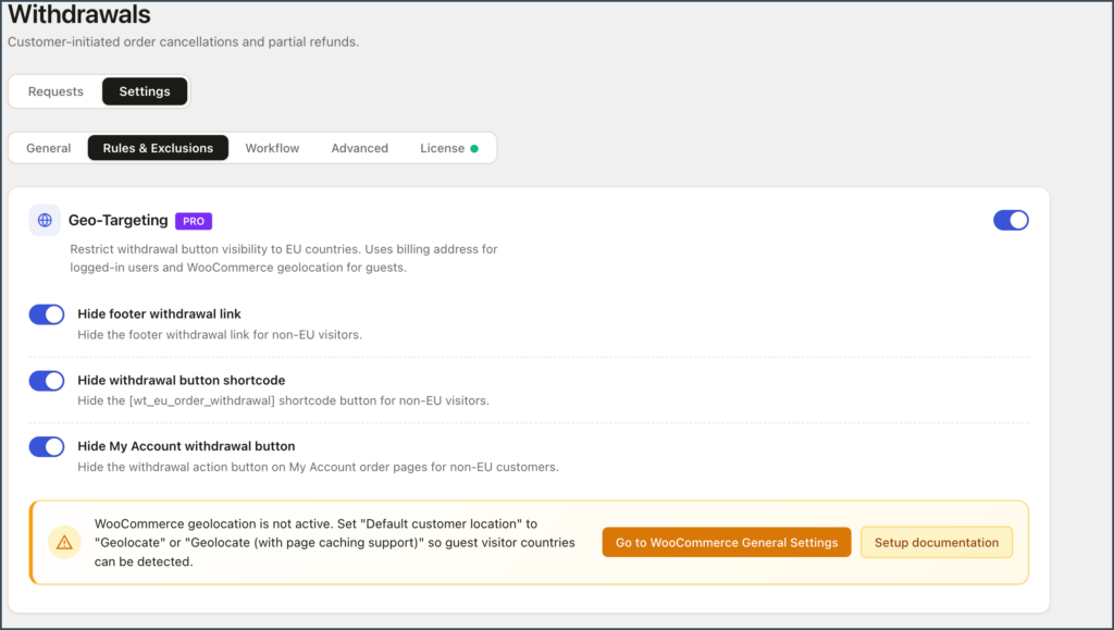 Geotargeting EU Withdrawal Button