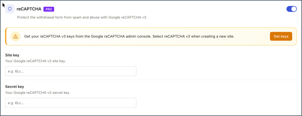 reCEPTCHA for EU Withdrawal button
