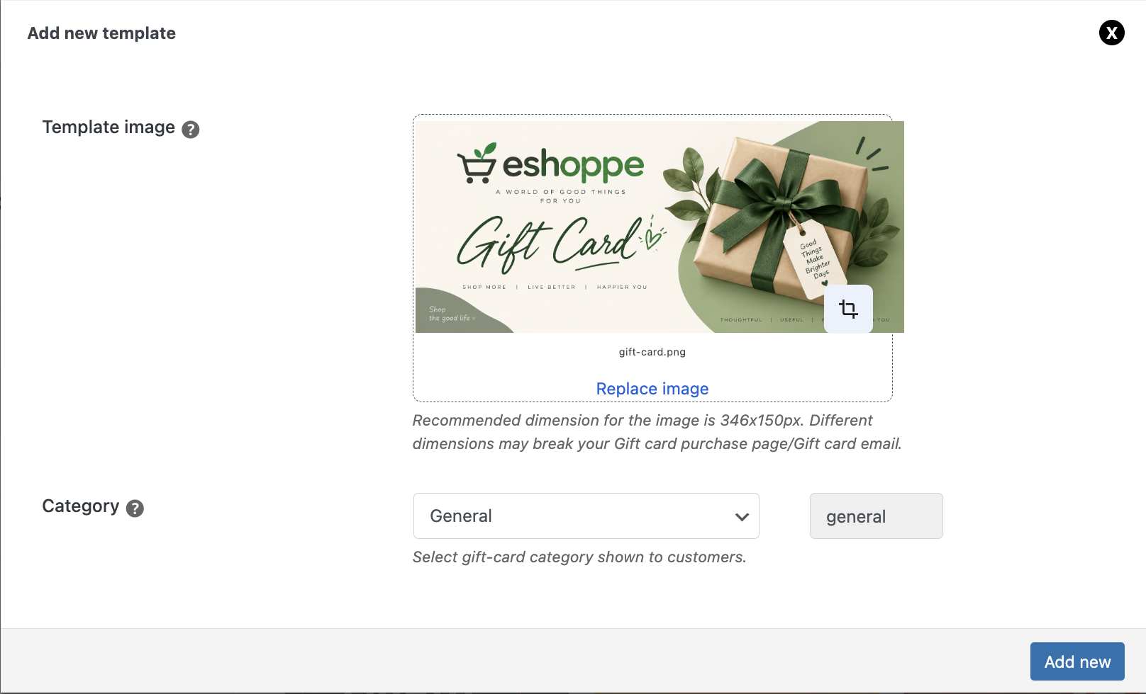 Add New Gift Card Template