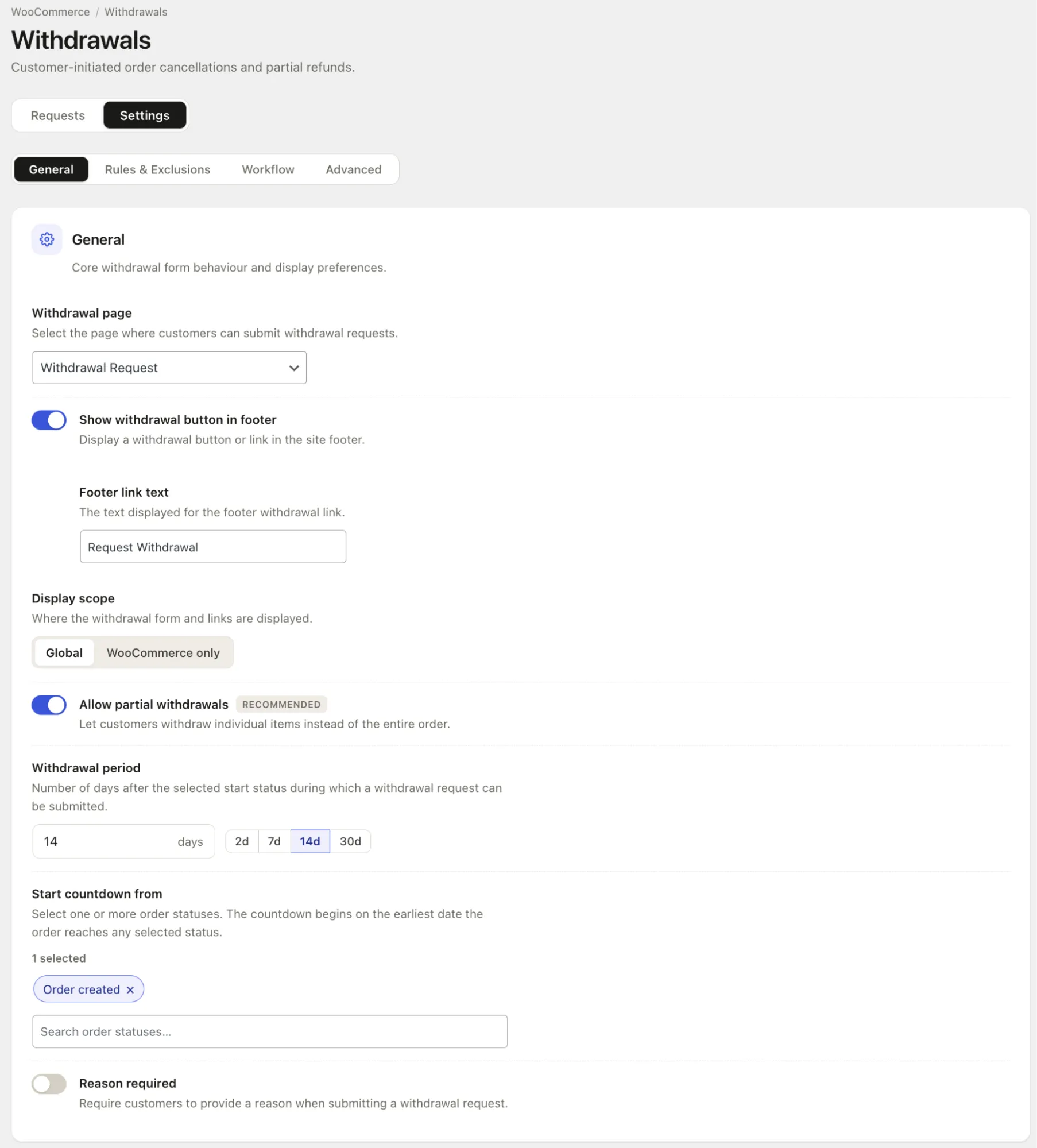 Configure General Withdrawal Settings