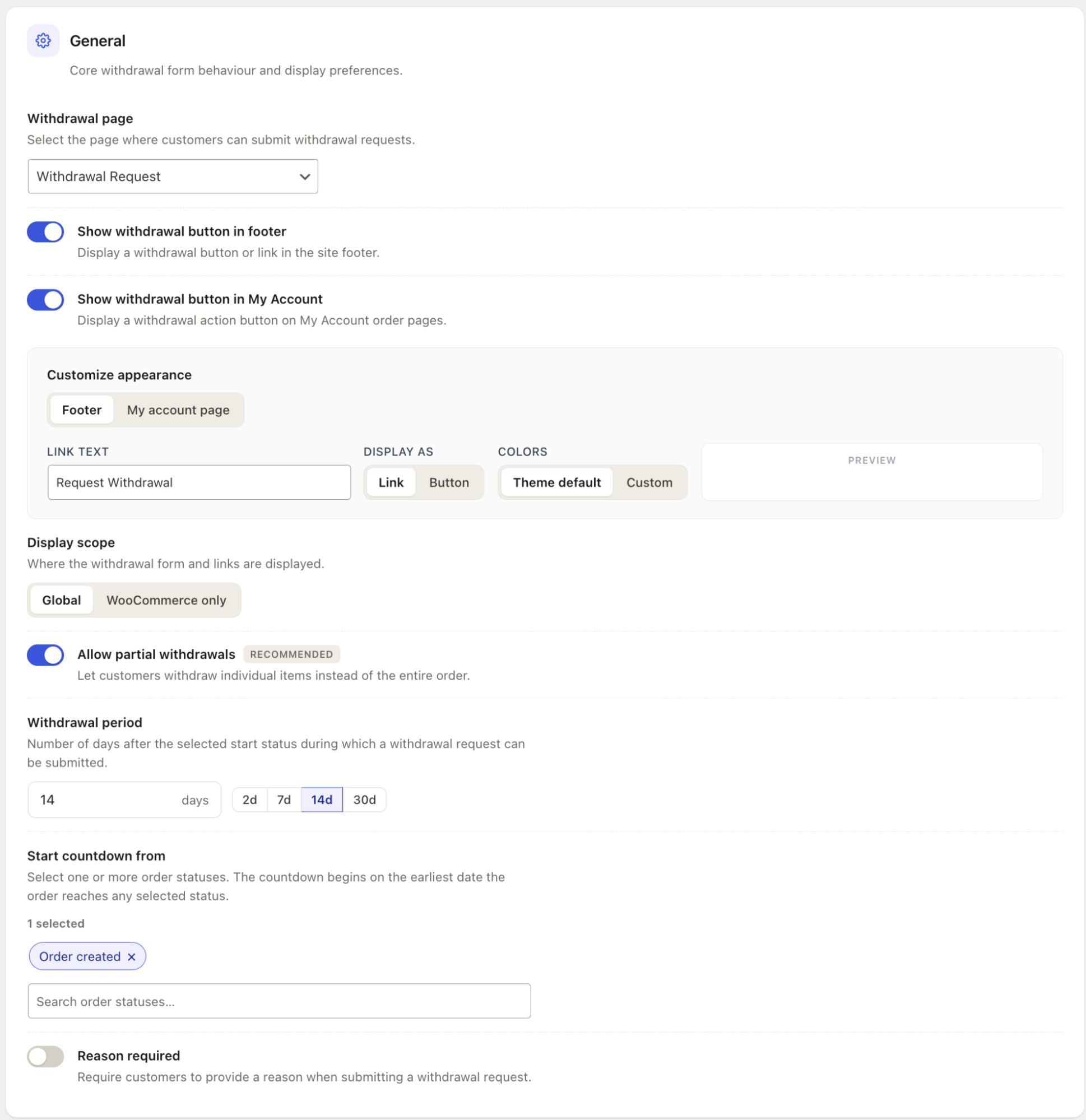 Configure Withdrawal Settings