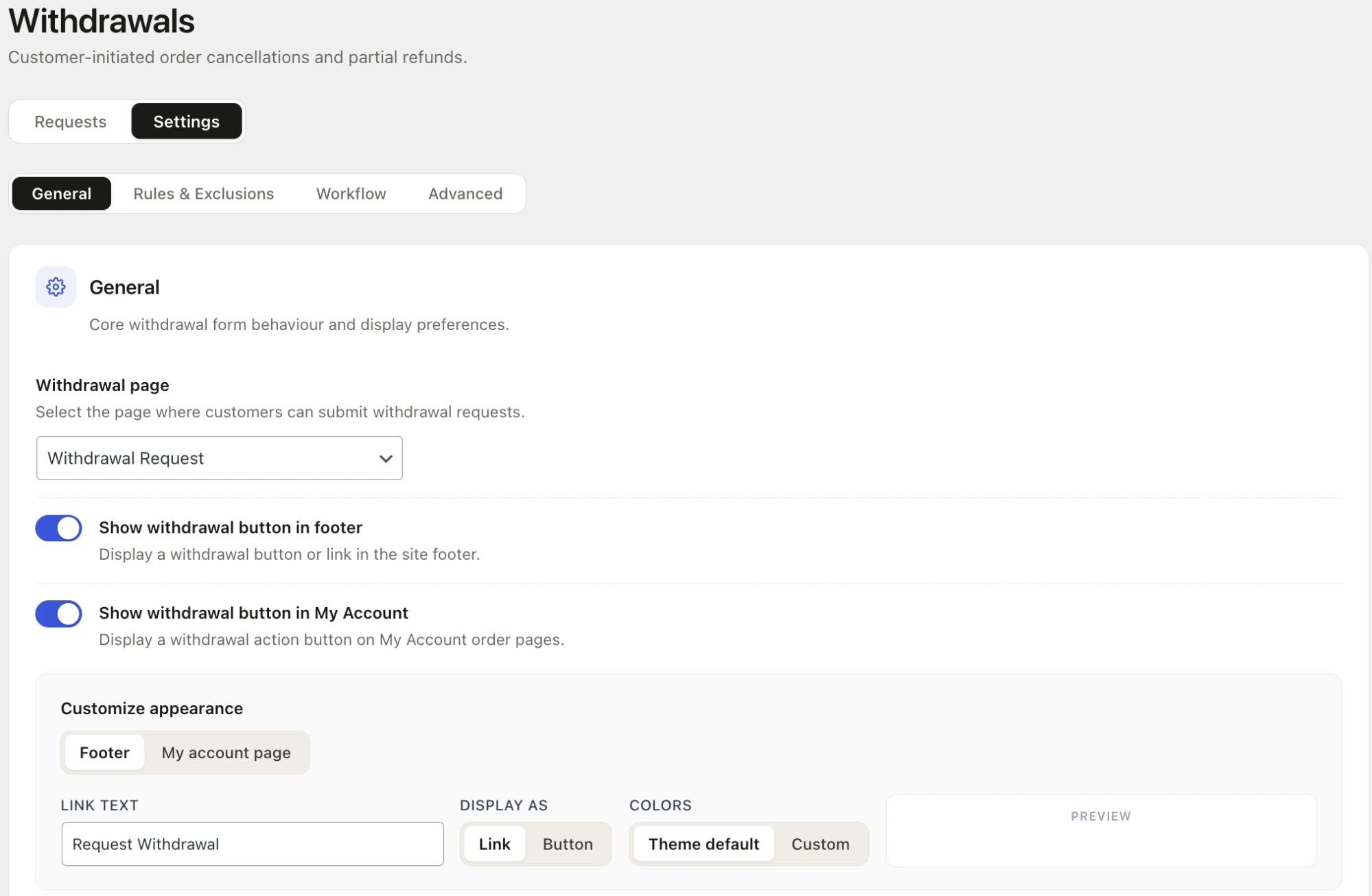 Configure the Withdrawal Page