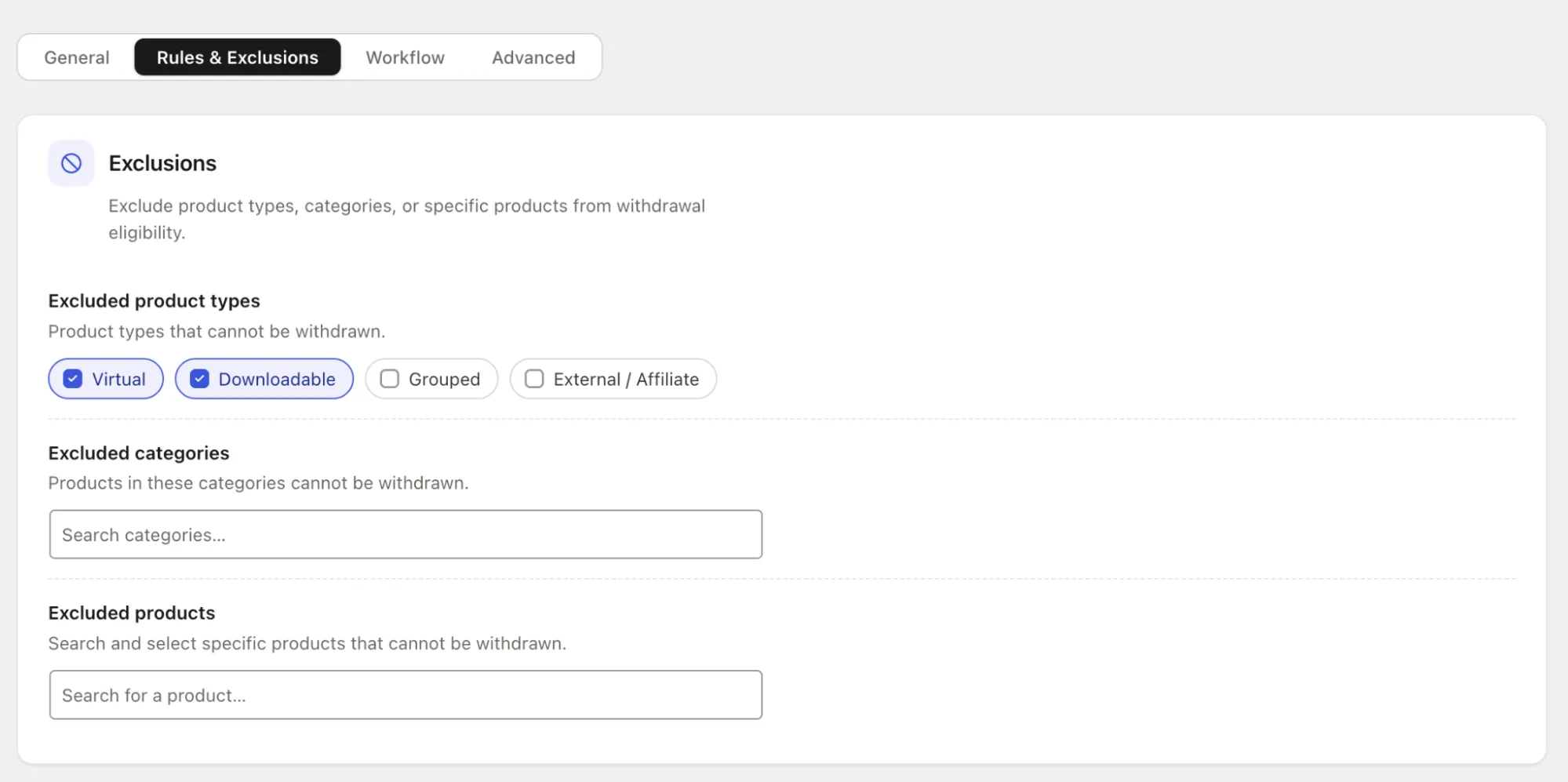 Set Product Exclusions