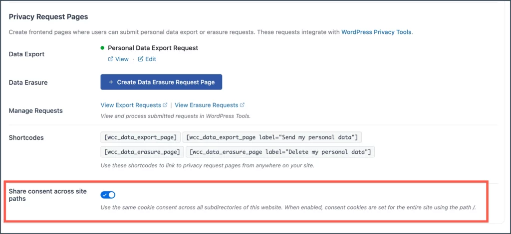 Share consent across sites - GDPR Cookie Consent