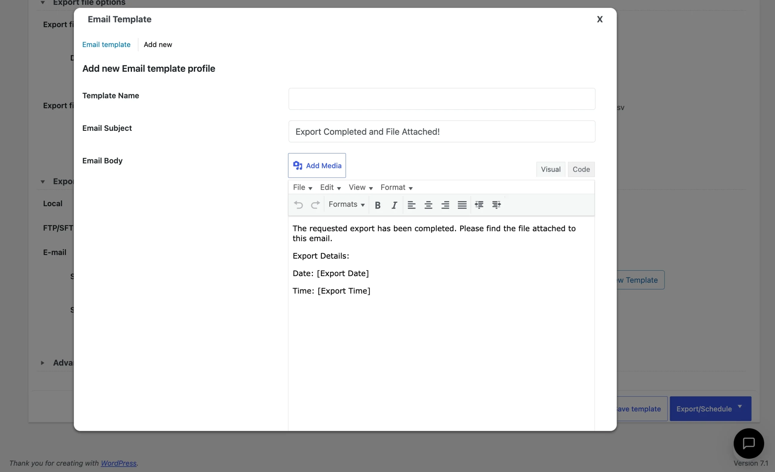 Add new Email template profile