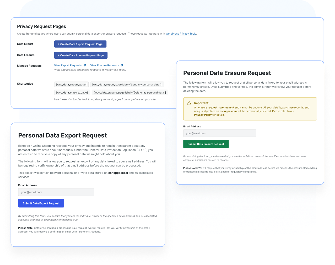 Let visitors submit data access and erasure requests directly