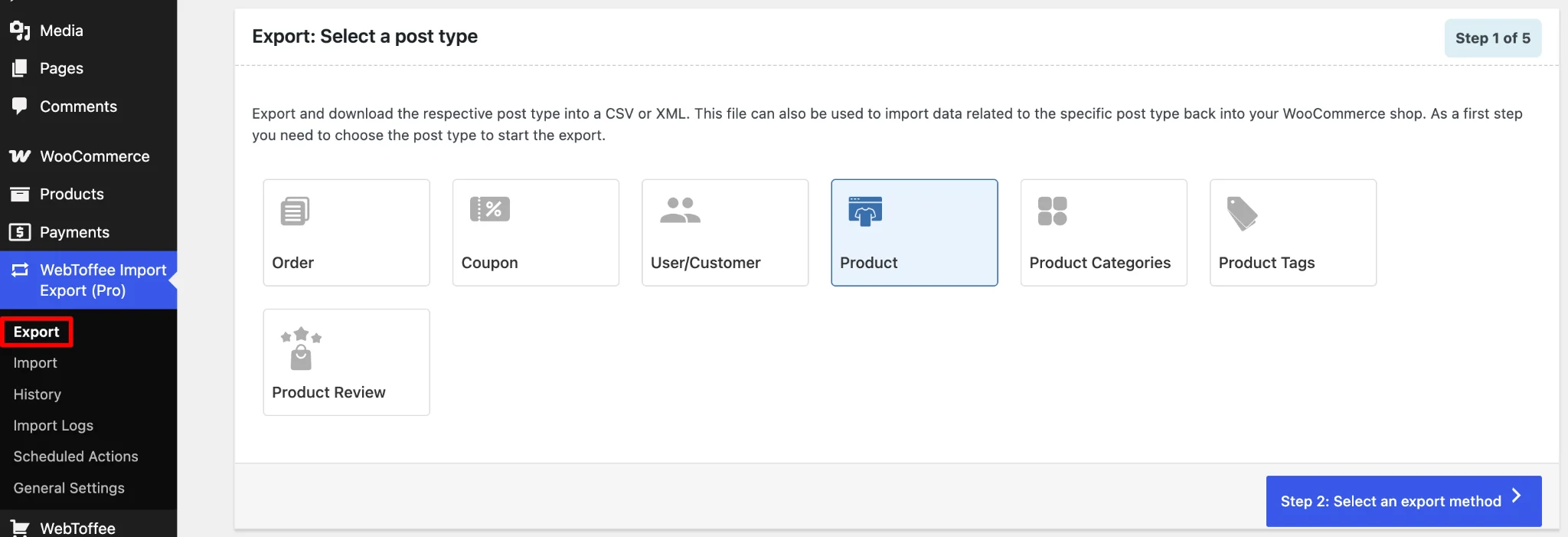 Selecting product as post type