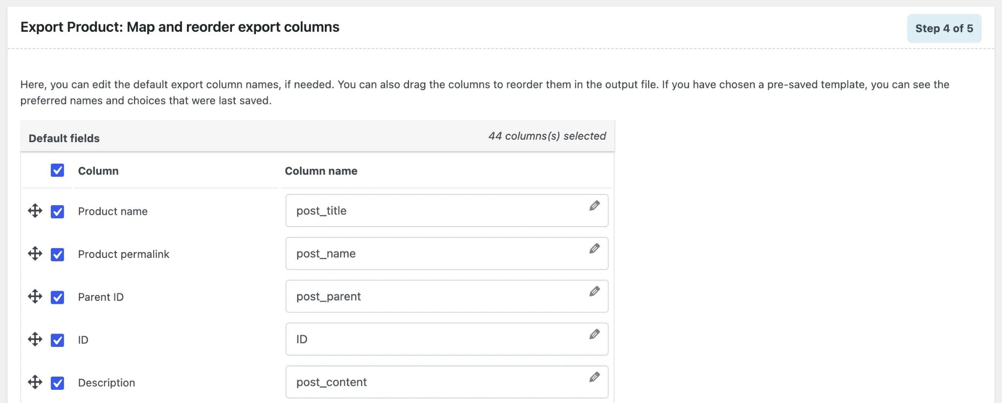 Mapping product fields
