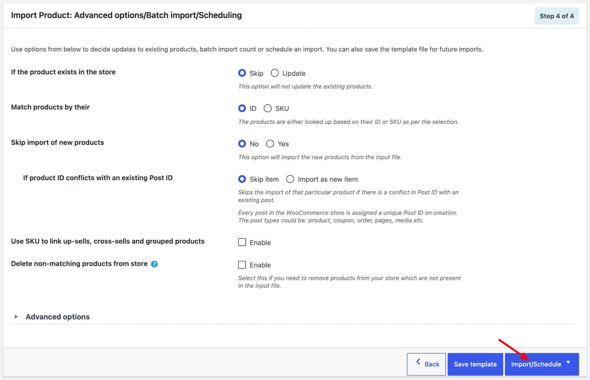 Configuring advanced product import options
