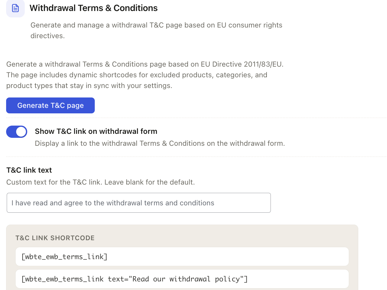 Generate Your Withdrawal Terms & Conditions Page