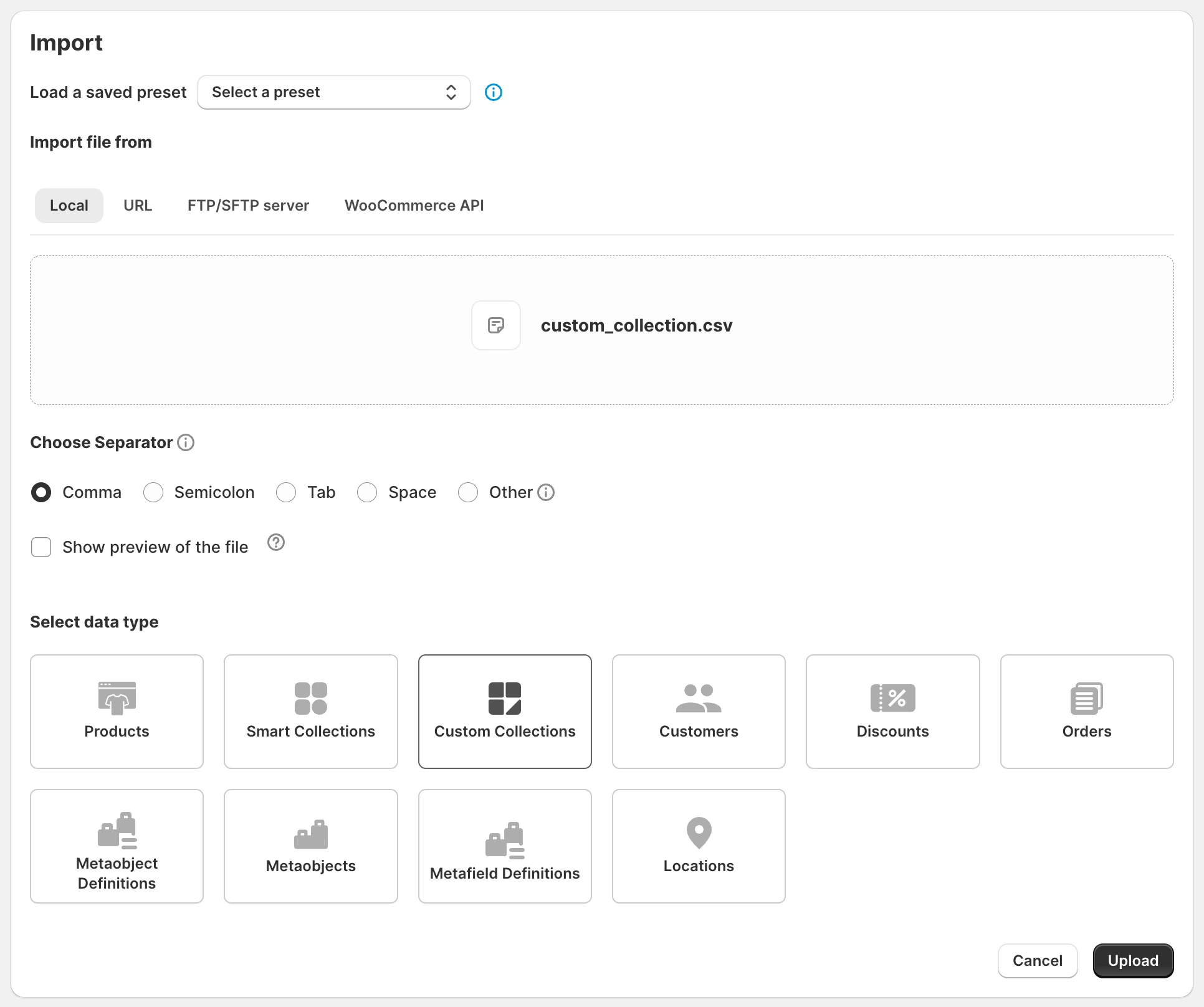 Importing Shopify collections