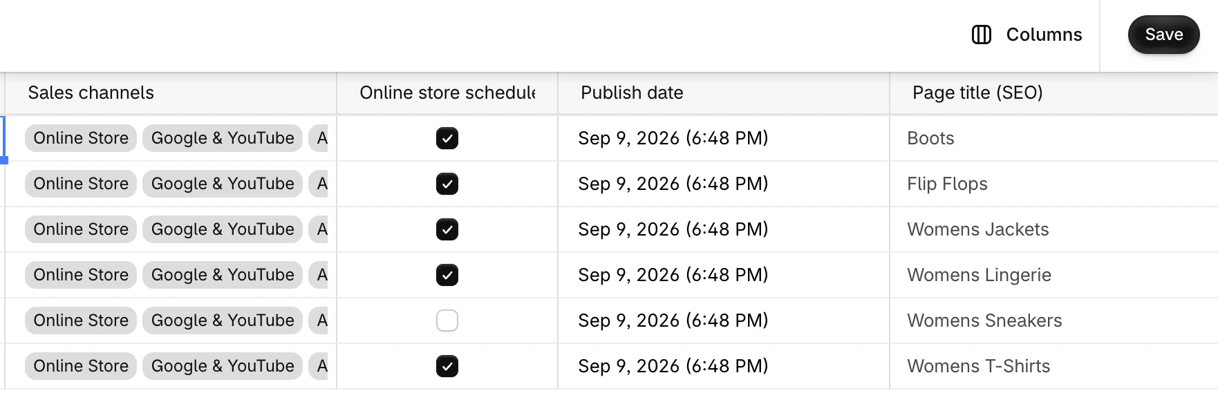 Editing fields in Shopify bulk editor