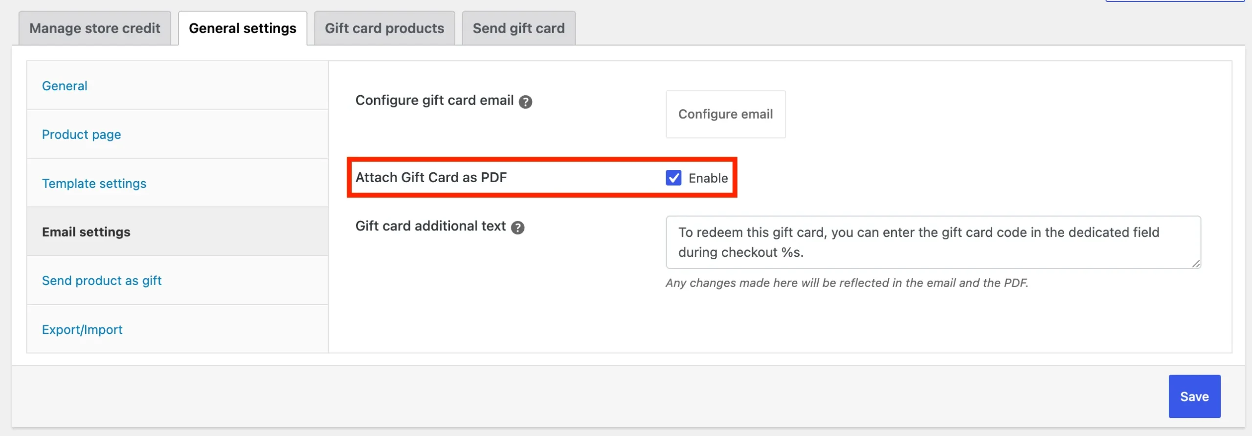 Attach WooCommerce gift cards as PDF