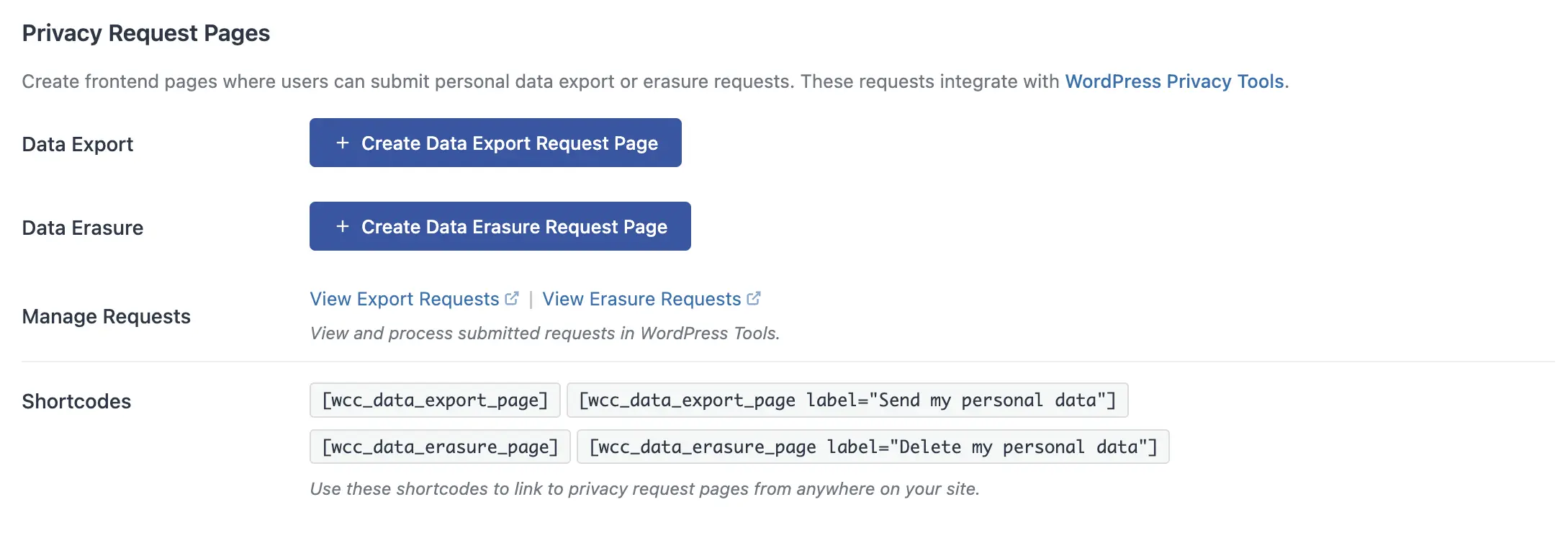 Privacy Request Pages