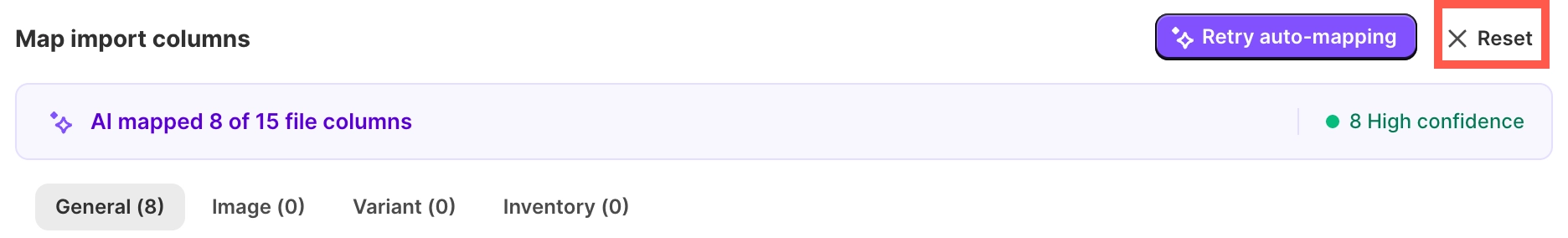 Resetting the column mappings