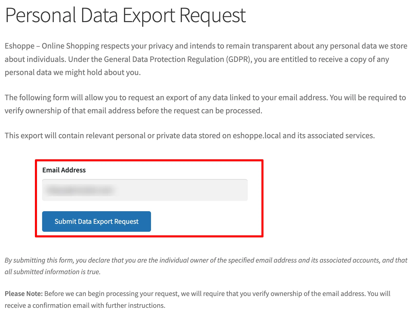 Submit Personal Data Export Requests