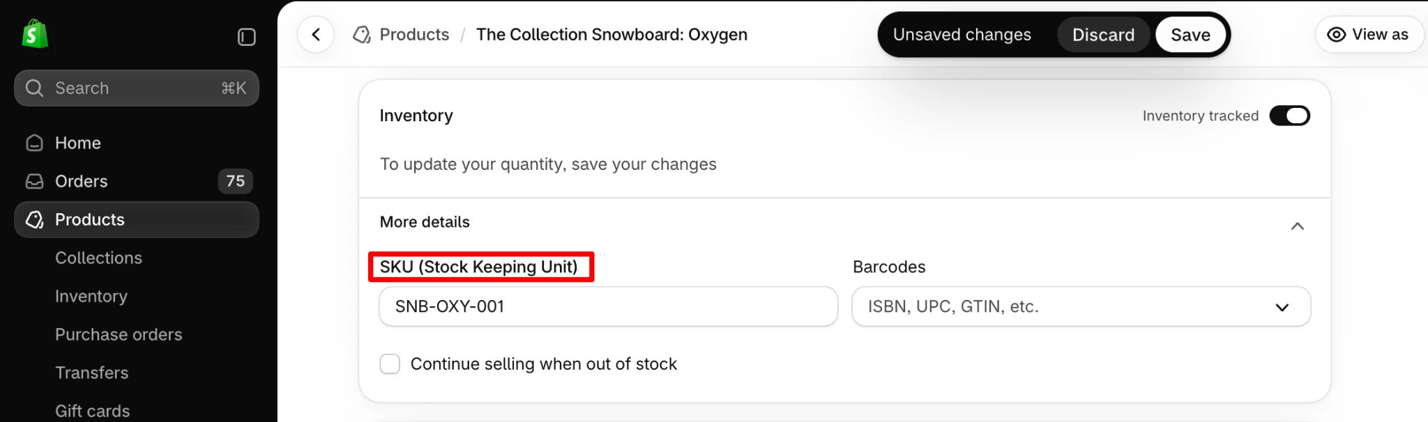 Add SKU to a Shopify product