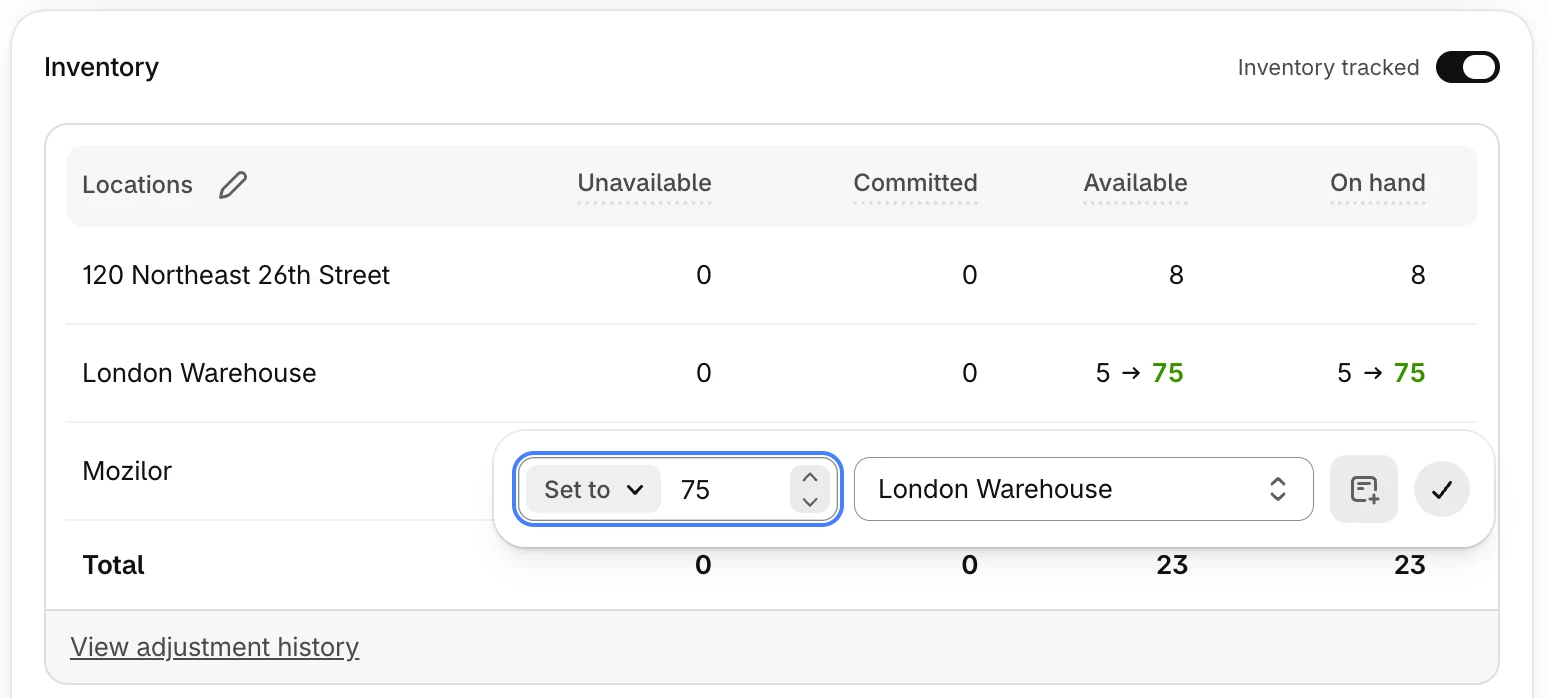 Updating inventory stock quantity