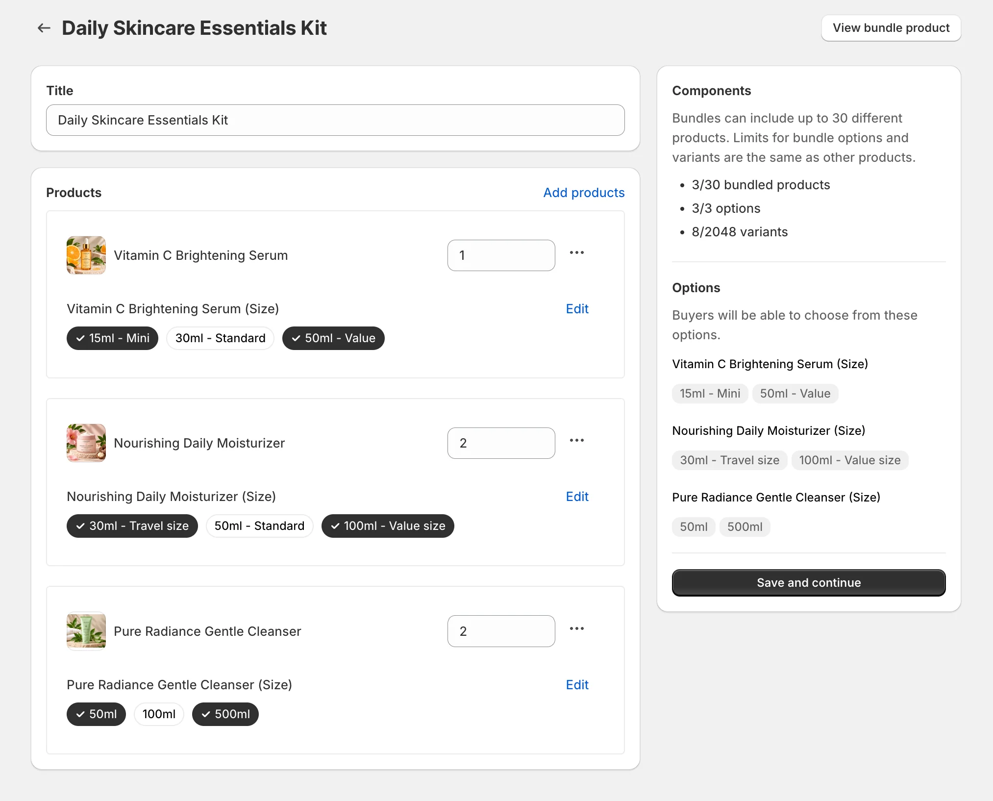Adding products and configuring variants
