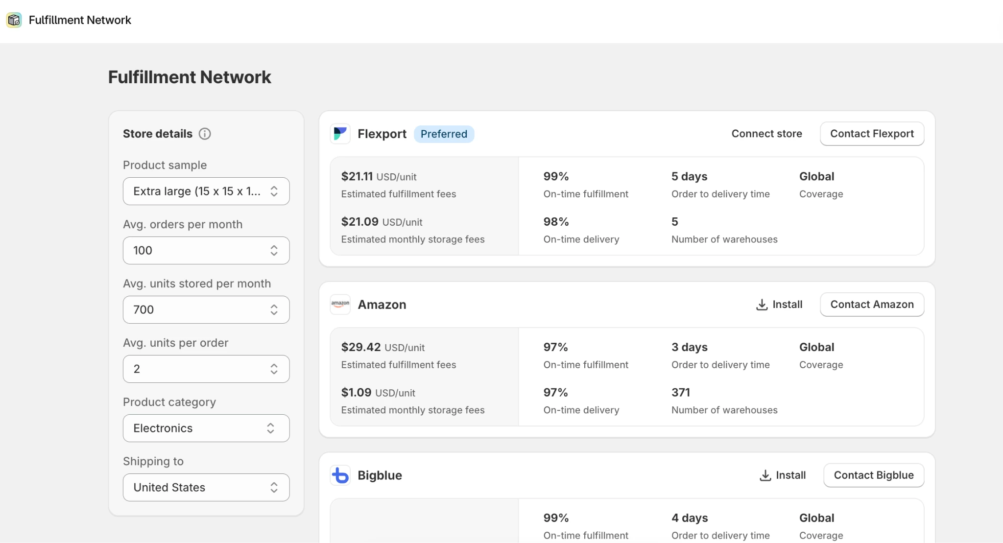 Compare fulfillment providers