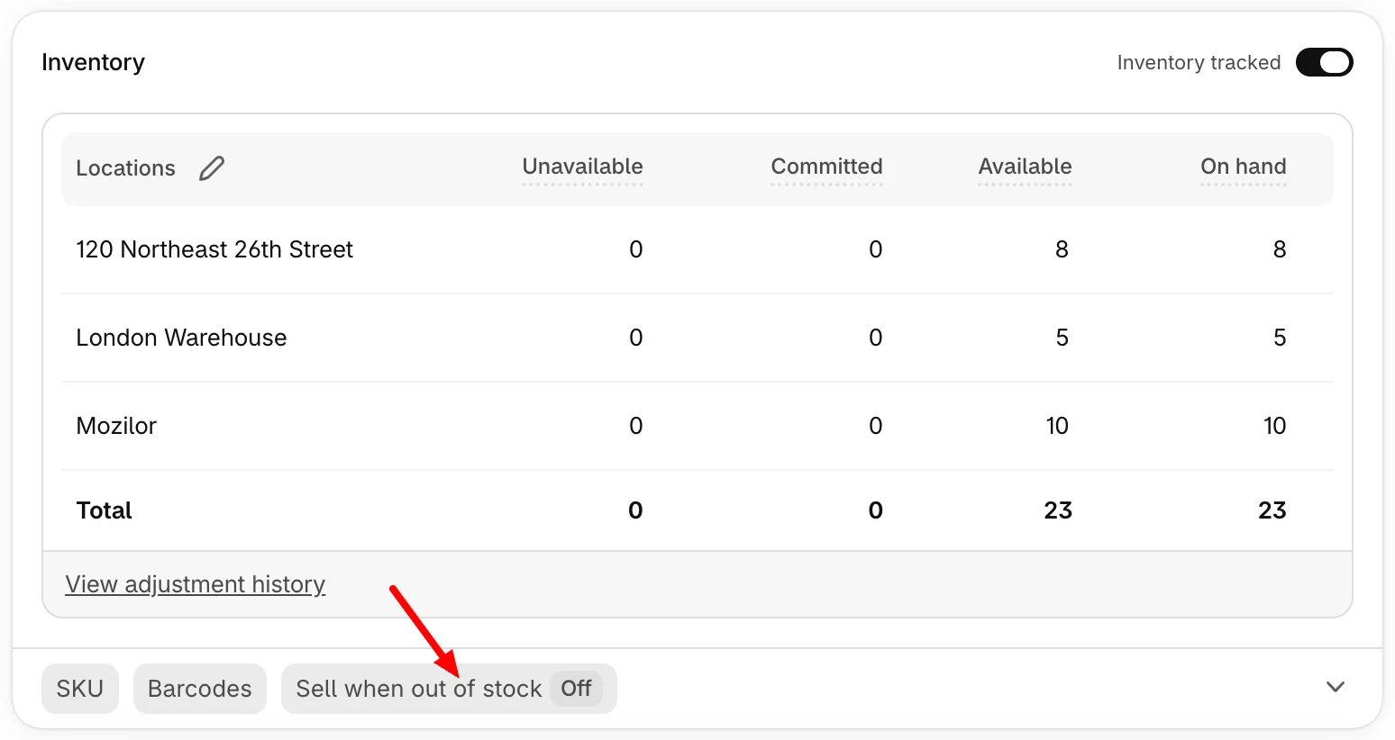 Changing out of stock settings