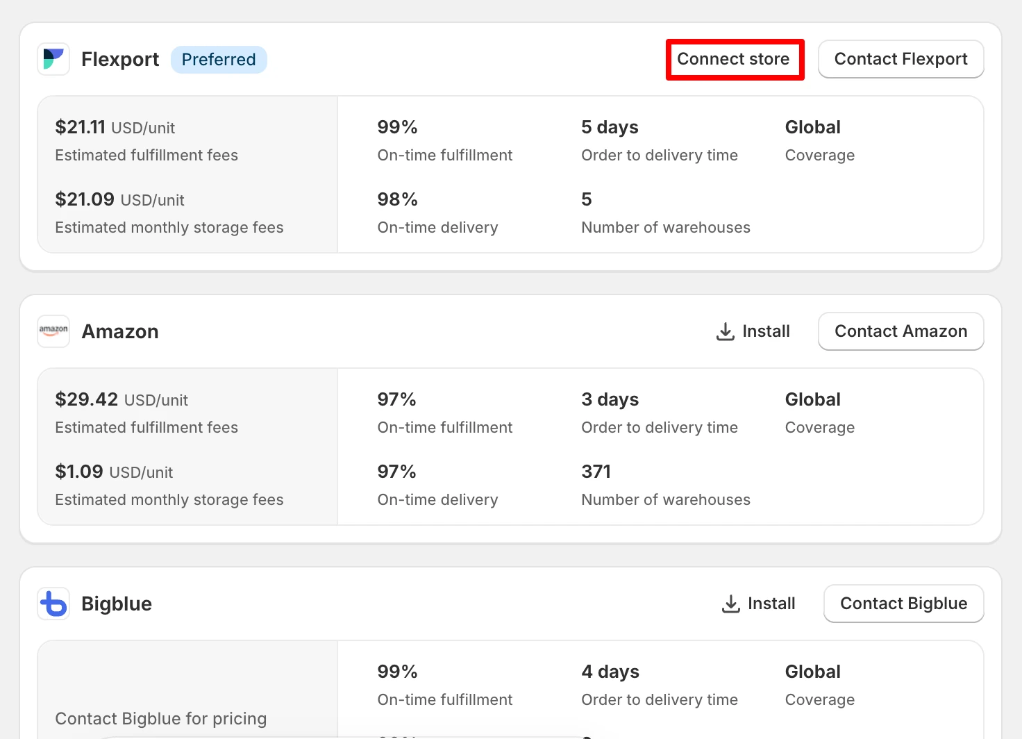 Connect store with fulfillment partner