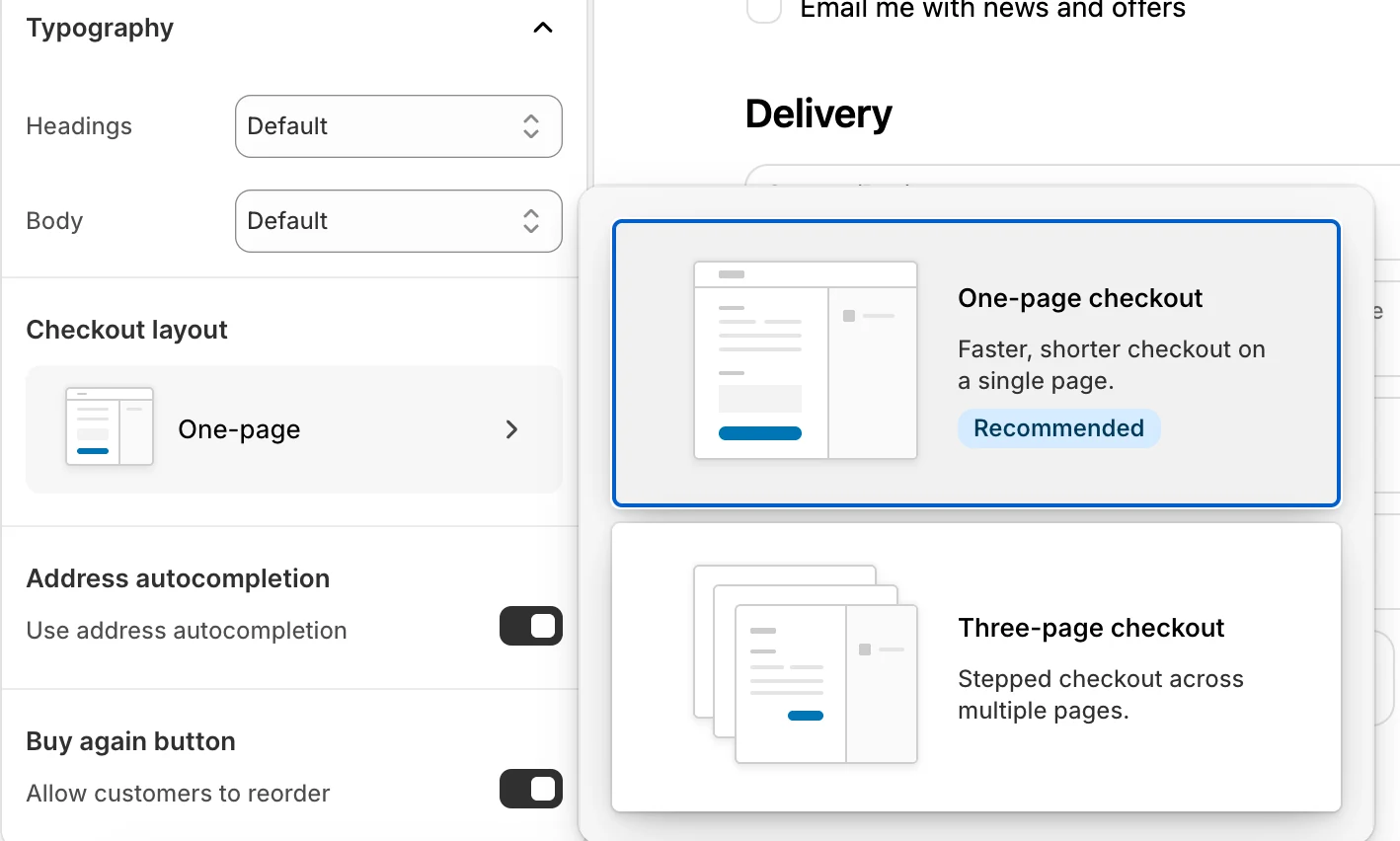 One-Page and Three-Page Checkout settings