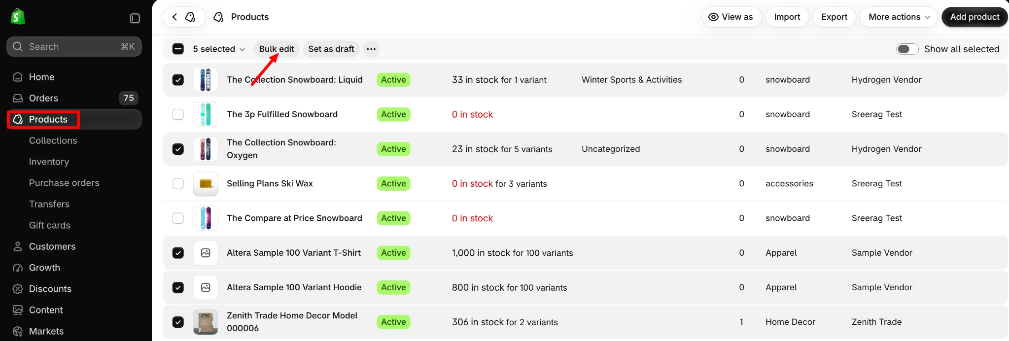 Bulk update SKUs using Shopify's bulk editor