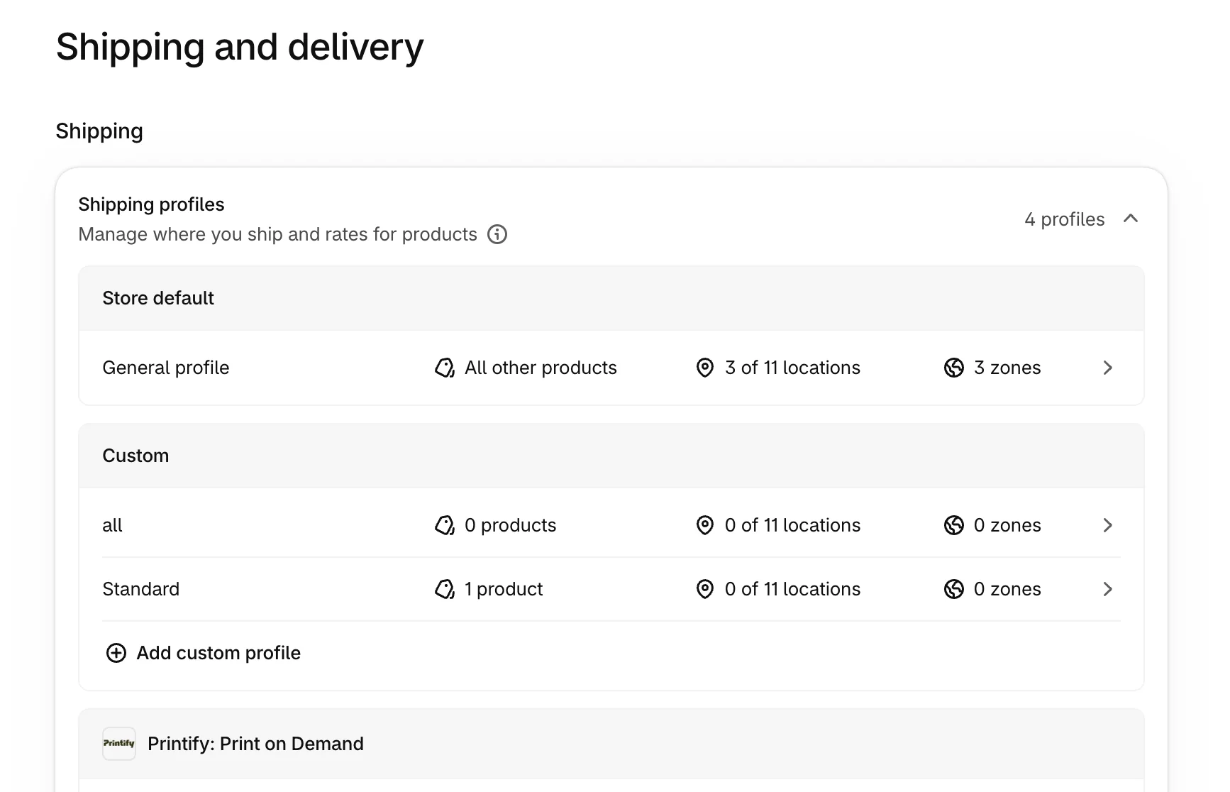 Setting up shipping