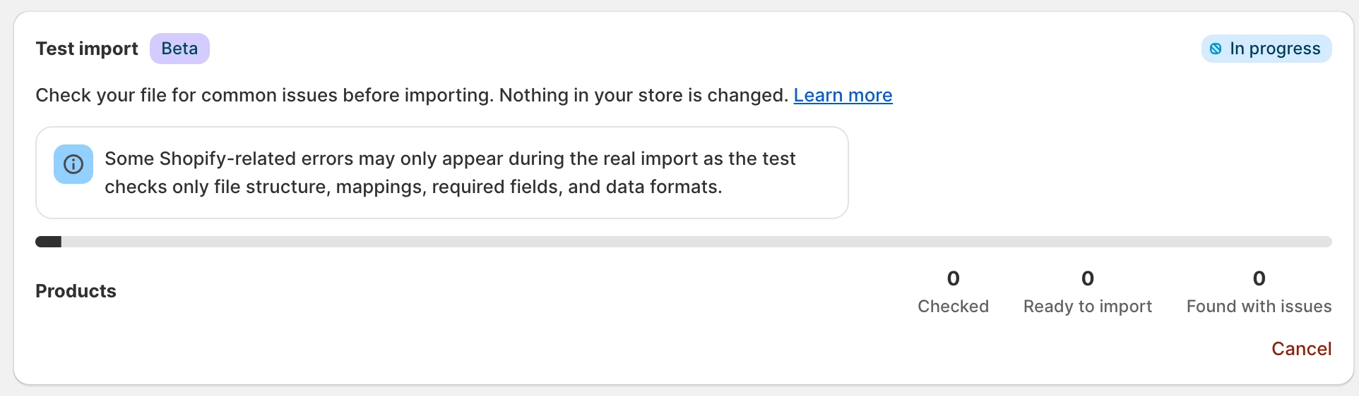 Test import in progress