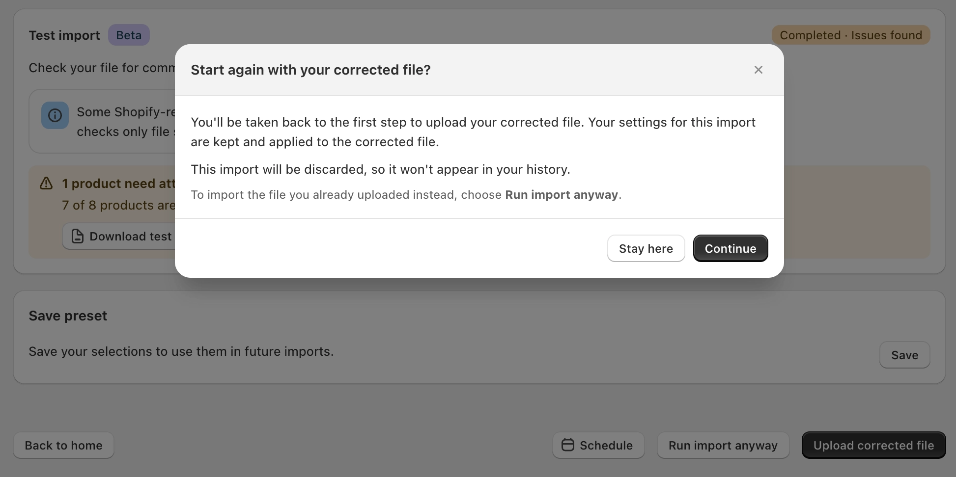 Uploading a corrected file after the test