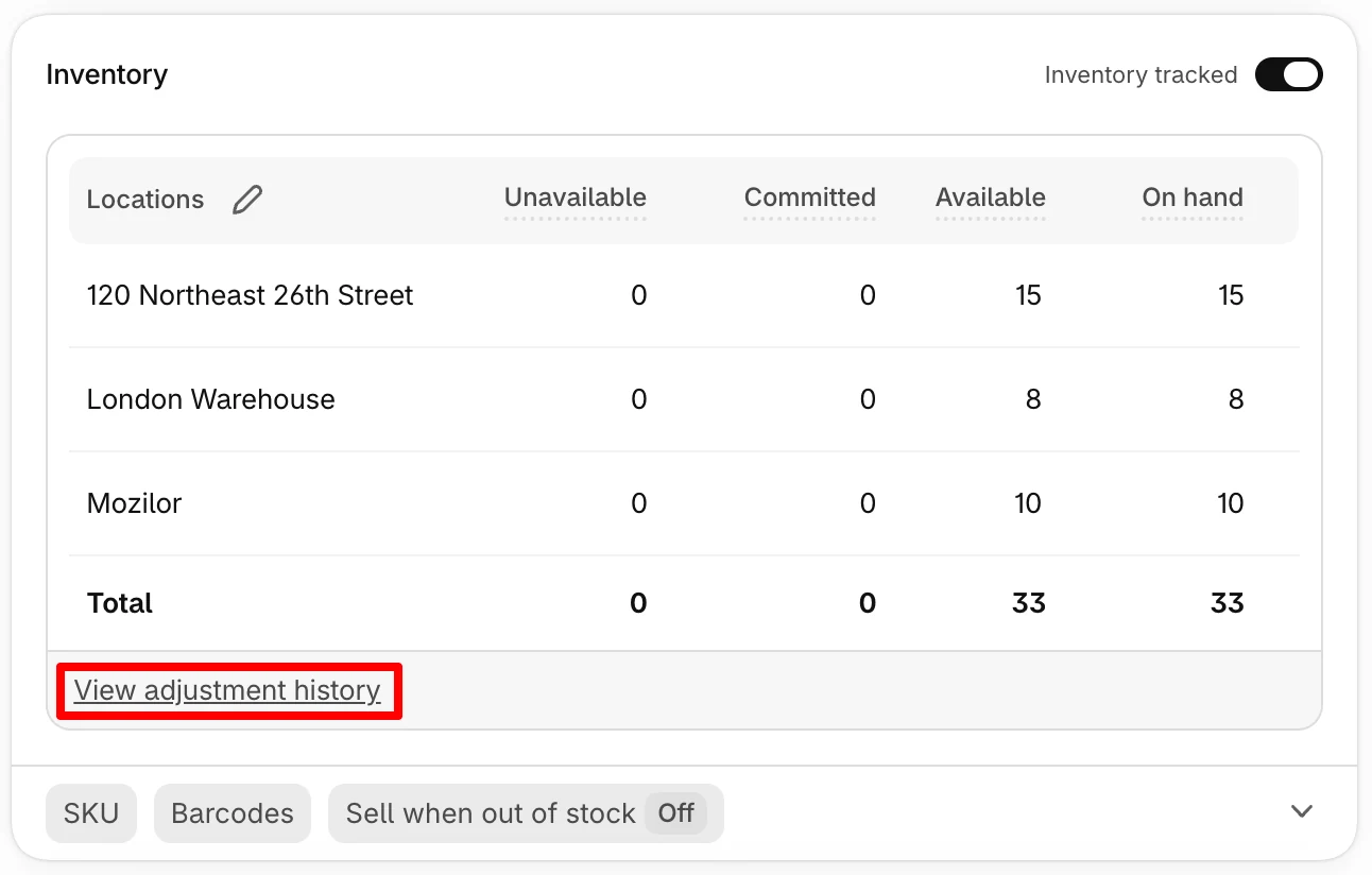Verifying inventory adjustment history
